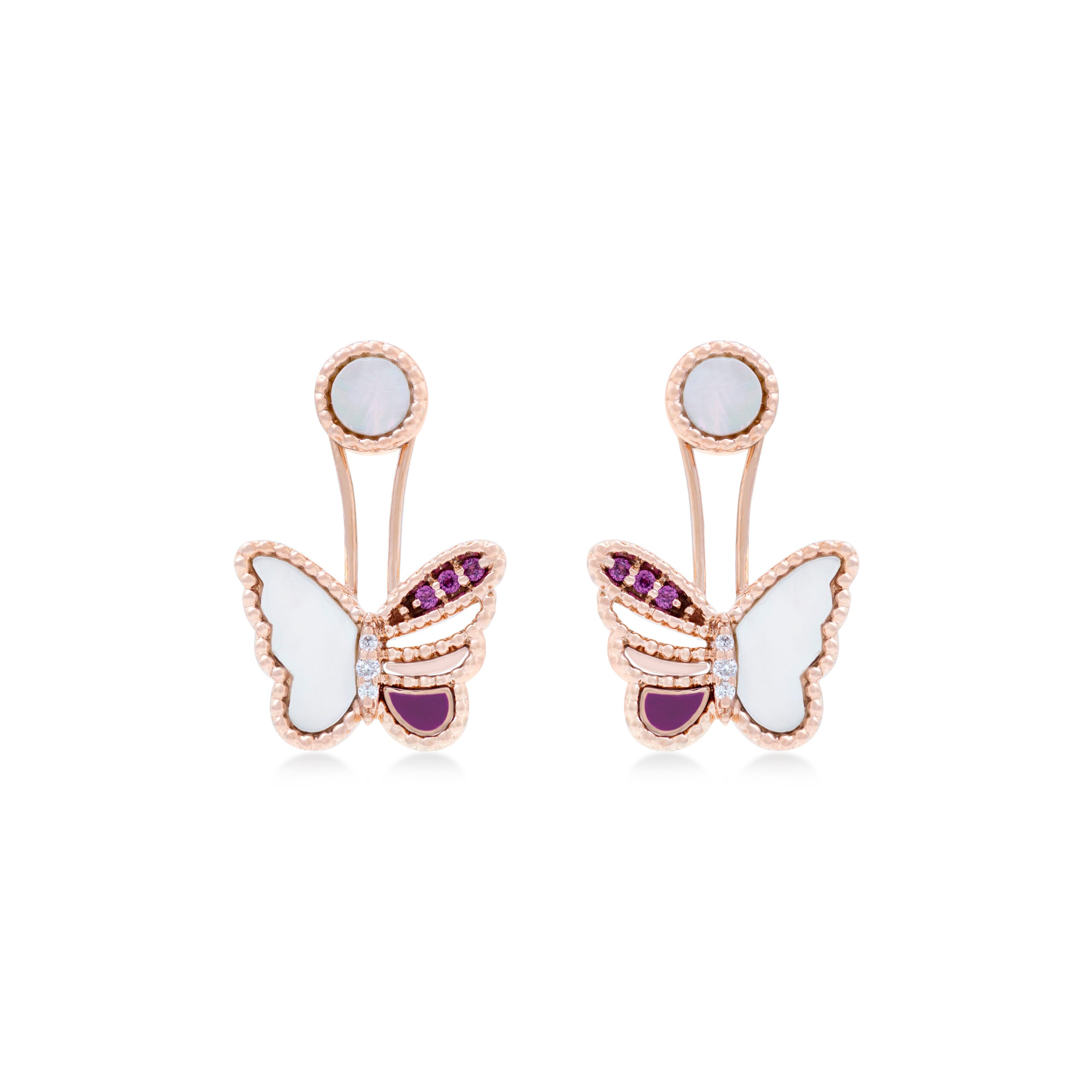 Fly Away Earrings In 18k Rose Gold With Purple Enamel, SI Diamond